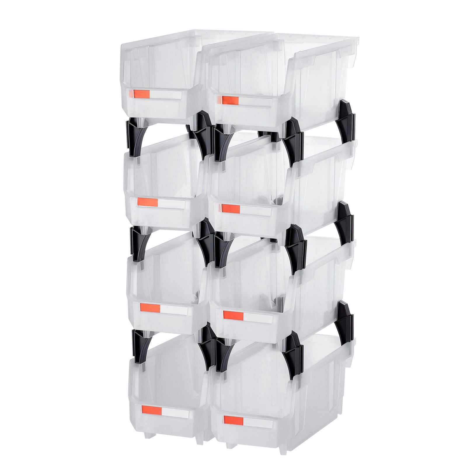 8-Pack Plastic Stackable Storage Bins 10.9"x5.5"x5.1", PP Material, Front-Open Design, Label Stickers, for Closet Garage Office Organization