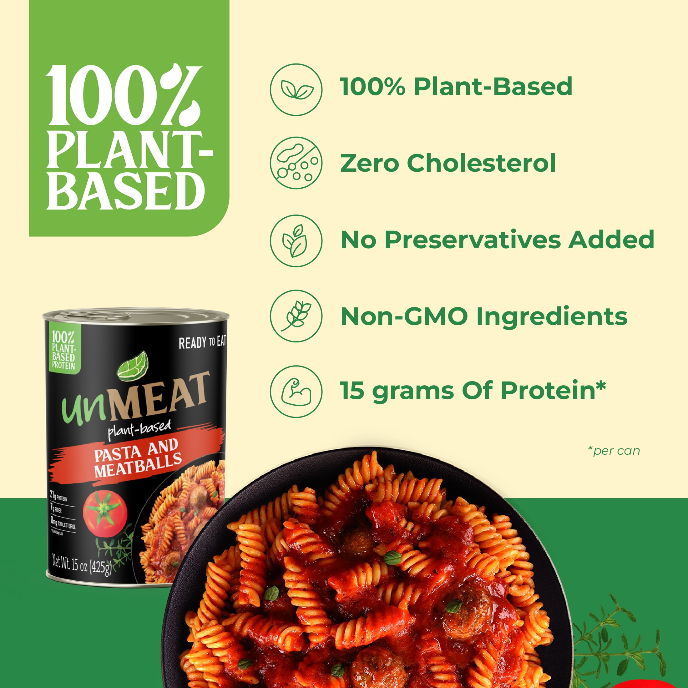 (2 pack) unMEAT Plant-Based Pasta and Meatballs in Tomato Sauce, 15oz Can