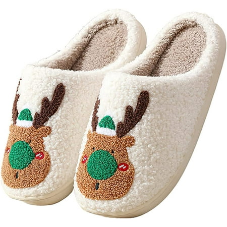 

PIKADINGNIS Elk Slippers for Women Keep Warm Couples Slides Christmas Deer Slippers Soft Scuff Slip on Anti-Skid Sole Slip-on Xmas Slipper