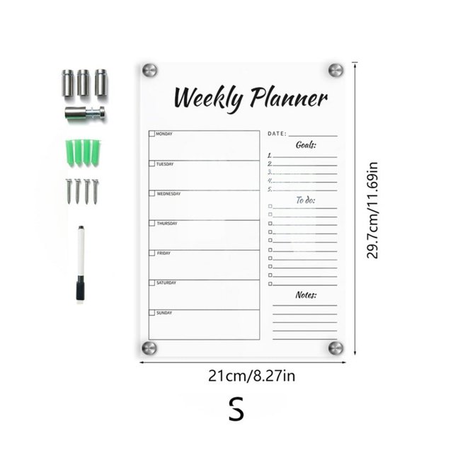 HLONK Tableau Calendrier Effaçable à Sec en Acrylique, Planificateur Hebdomadaire, Tableau Blanc, Tableau de Repas Réutilisable pour Bureau, Maisons et École