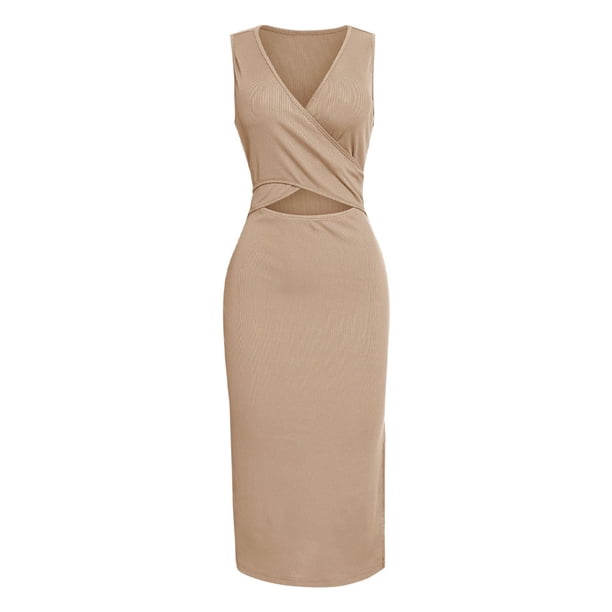 Vestido largo ajustado con abertura hueca para mujer Vestido largo con cuello en V sin mangas con abertura en la espalda abierta Adepaton BST3010014-2