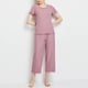 thumbnail image 4 of Gibobby Pijamas para mujer Camiseta informal de manga corta con cuello redondo para mujer con dobladillo festoneado diseño de Color sólido ropa para el(Rosa,G), 4 of 5