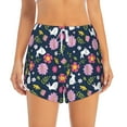thumbnail image 2 of Vsdgher Floral Rabbit Print Women's Running Double Layer Shorts High Waisted with Pockets Elastic Yoga Workout Athletic Gym Sports, 2 of 8