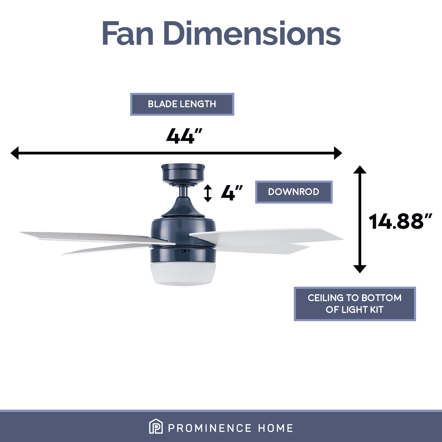 Prominence Home Atlas 44" Blue Ceiling Fan with Light, Remote Control, 4 Blades & Reverse Airflow