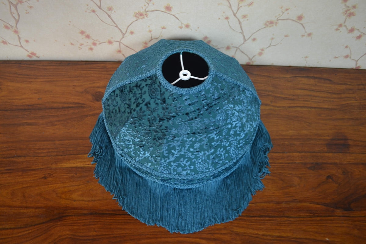 BespokeByNikita Victorian Dome Teal Green Fringe Lamp Shades