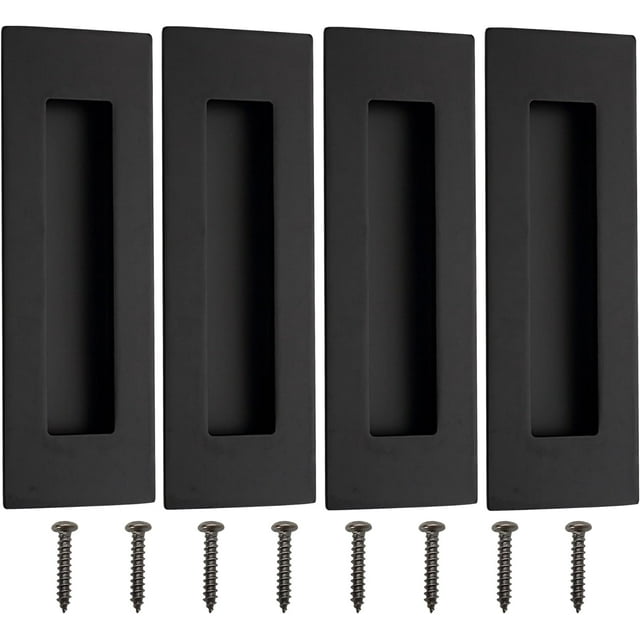 Malimali Recessed Finger Flush Pulls - 6 Inch Matte Black Stainless Steel Rectangular Door Pull Hardware (4 Pack) for Pocket, Closet Sliding and Barn Door