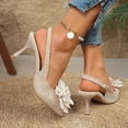 thumbnail image 2 of Xucatan Women's Floral Embellished Pointed Toe Pumps, 3D Flower Detail with Pearl Accent, Elastic Strap High Heels, Elegant Finish Dress Shoes, Versatile Design for Spring Summer Office Party Gift, 2 of 9
