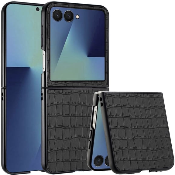 For Samsung Z Flip 8 PU Vegan Leather Premium Hard Snap On Case Cover - Black