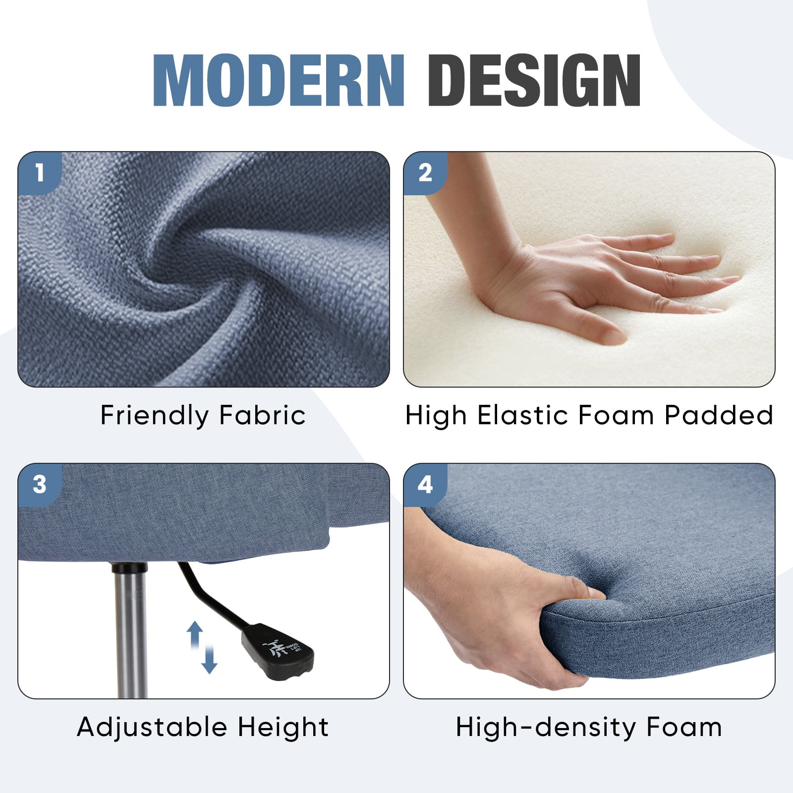 JOINSUN Armless Office Chair Modern Fabric Home Office Desk Chair, Adjustable Swivel Vanity Chair, Blue