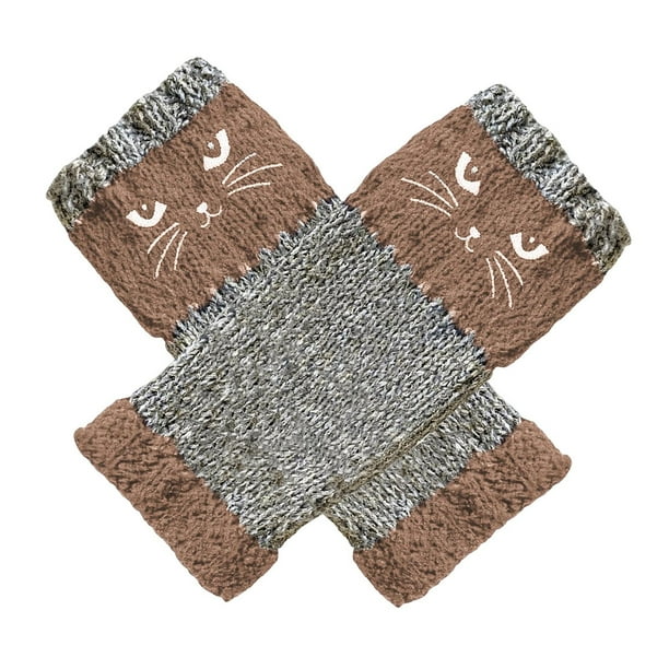 Guantes sin dedos de manga larga para muñecas, mitones de punto para invierno, calentadores de muñecas de punto Caqui