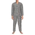 thumbnail image 3 of Balery Black And White Houndstooth Pijama para Hombre de Dos Piezas con Manga Larga, Conjunto de Dormir y Descanso Suave con Bolsillos-Small, 3 of 7