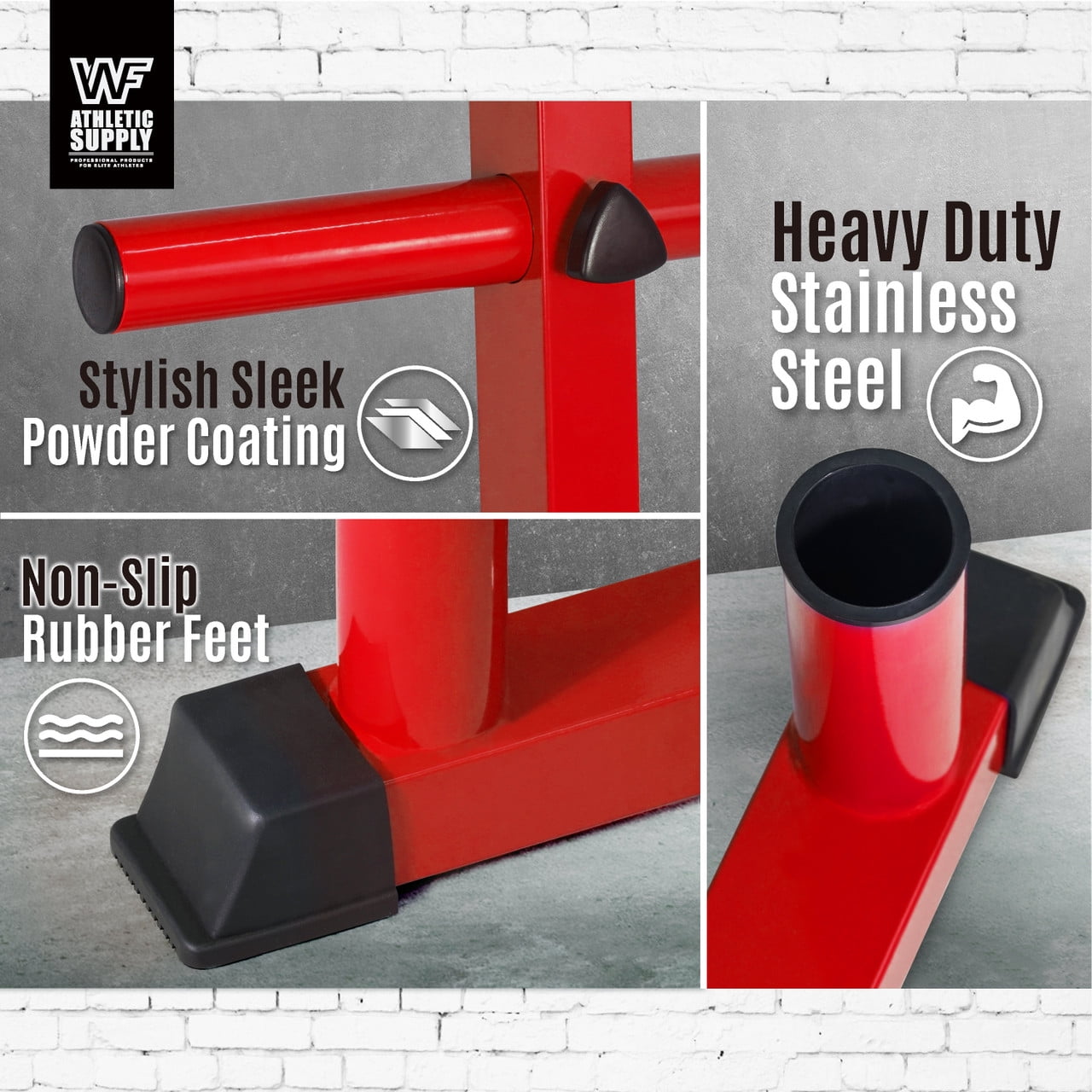 WF Athletic Supply Olympic Bumper Plate Storage Rack, Home Gym 2 Inch Weight Plate Holder, Heavy-Duty Weight Plate Tree with 4 Barbell Holders, 800LB Weight Capacity, Red