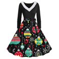 thumbnail image 1 of RKSTN Robes pour Femmes Robe Manches Longues Imprimé de Noël Patchwork en Fourrure Col en V Robe Rétro Ample, 1 of 3