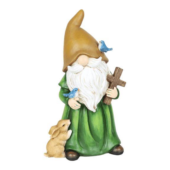 Exhart Monk Gnome Standing with Cross (Green and Brown)