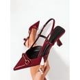 thumbnail image 4 of [On feet & in love] Women's Patent Pointed Toe Slingback Heels - Horsebit Hardware Geometric Heel Dress Pumps with Adjustable Ankle Strap,Wine-red,7, 4 of 7