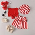 thumbnail image 2 of ZACPNCV Toddler Girls Summer Clothes Short Sleeve Tops and Shorts Set with Hats Cute Kids Outfits Red 5-6 Years, 2 of 9