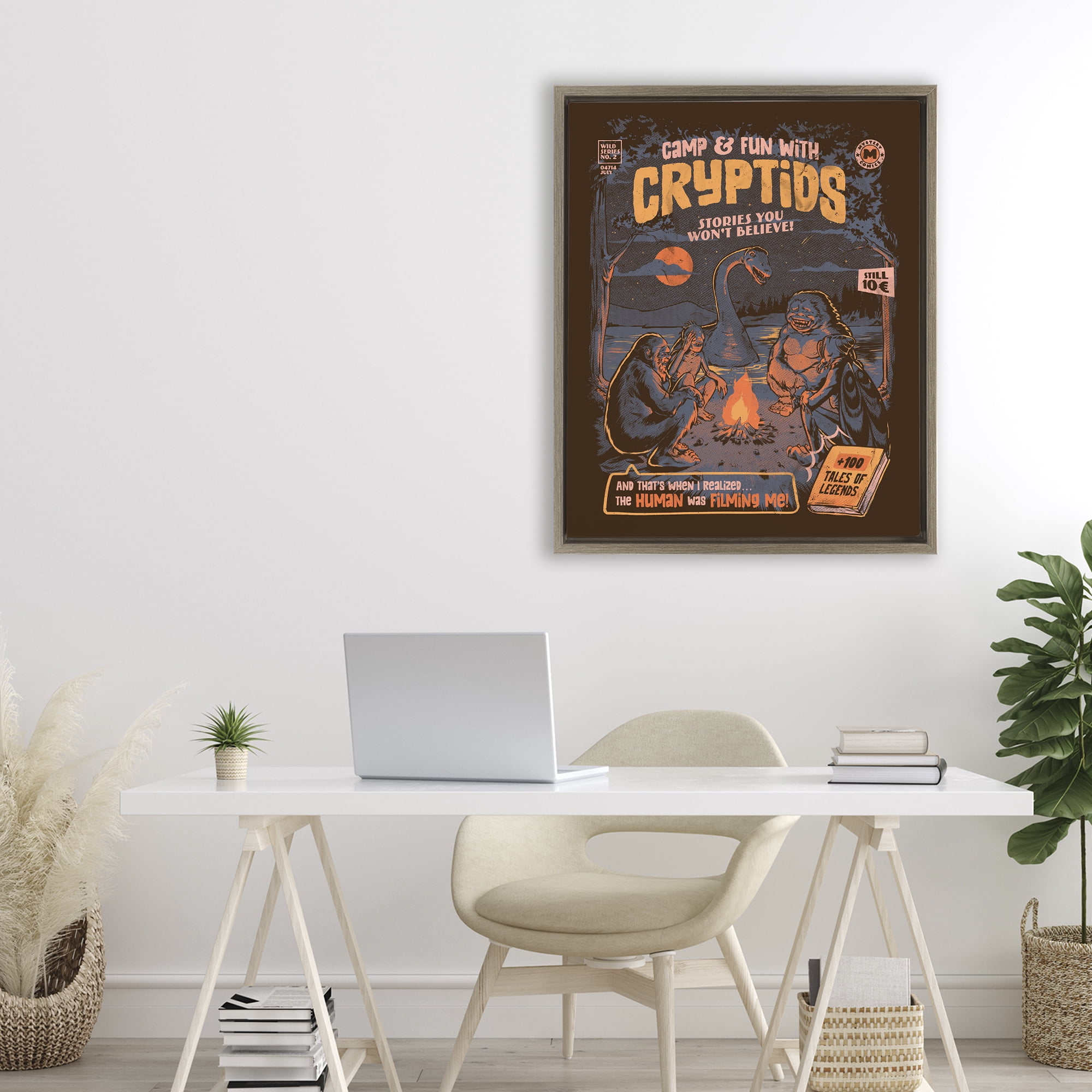 Stupell Industries Cryptid Camp Humor Brown Framed Floater Canvas Wall Art, design by EduEly Designs