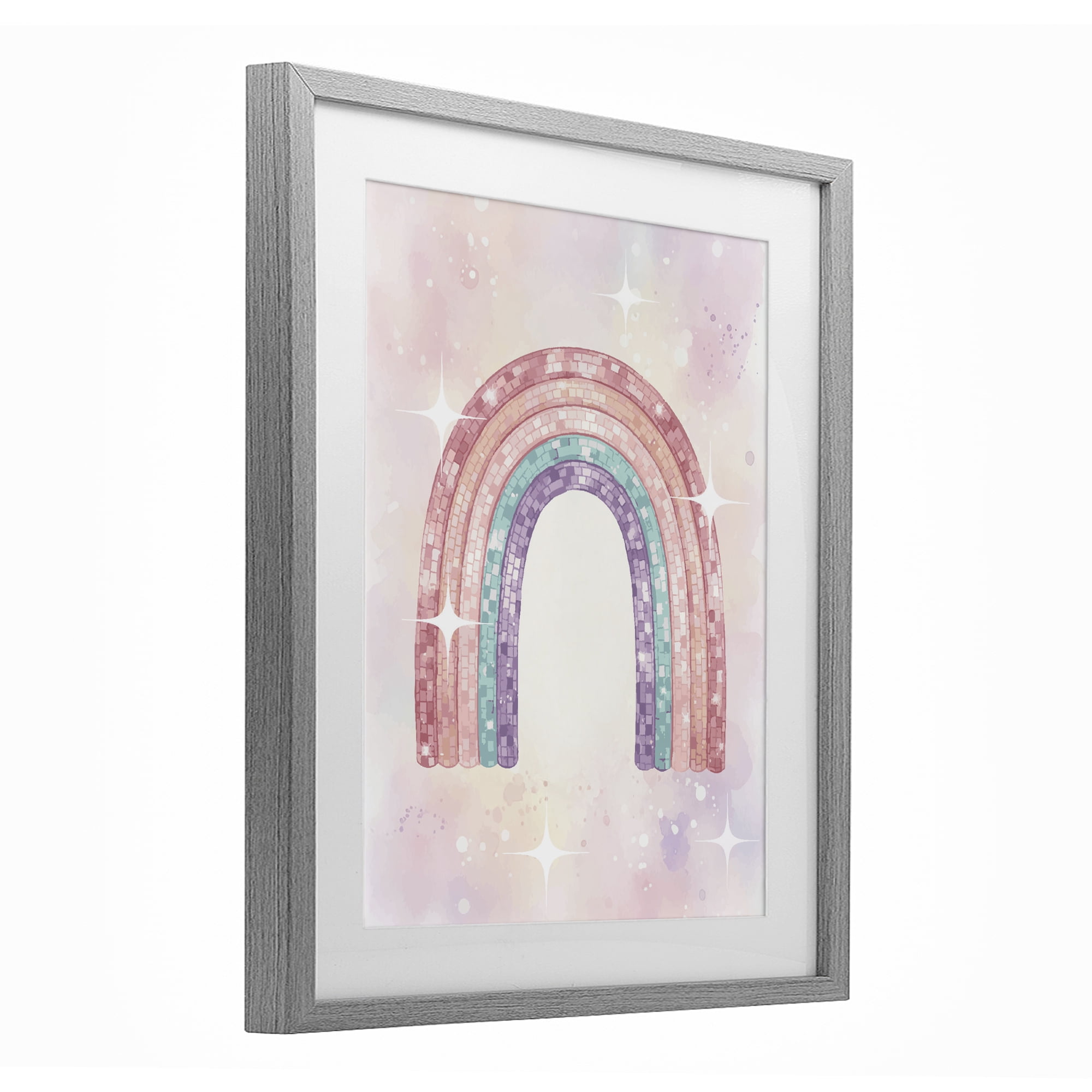 Stupell Industries Pastel Disco Rainbow Sparkles Gray Framed Print Under Glass, design by Lil' Rue