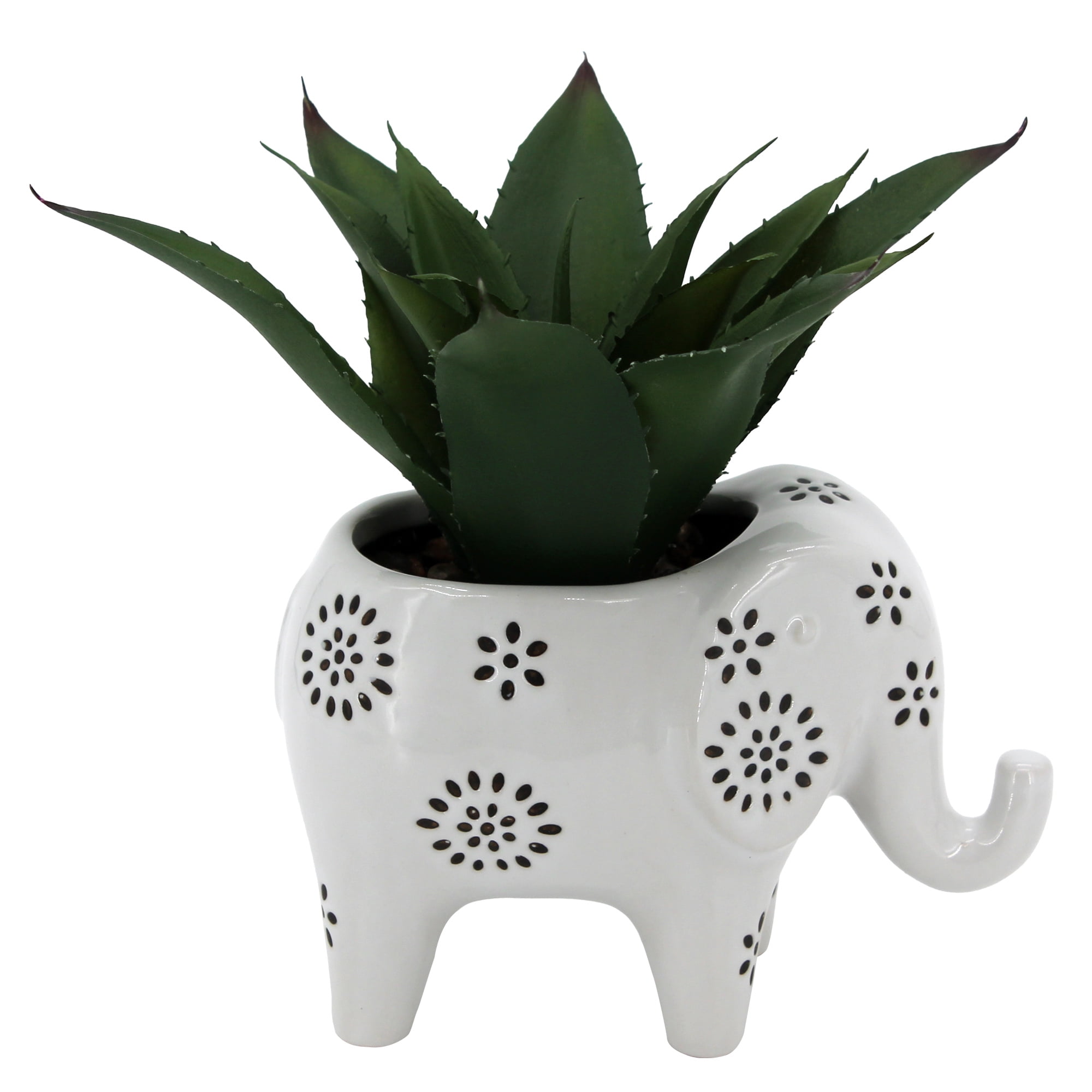mainstays 7.5" artificial agave plant in elephant white cerarmic planter ,  green