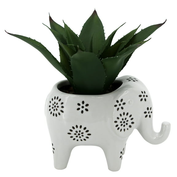 Mainstays 7.5" Artificial Agave Plant in White Ceramic Elephant Planter
