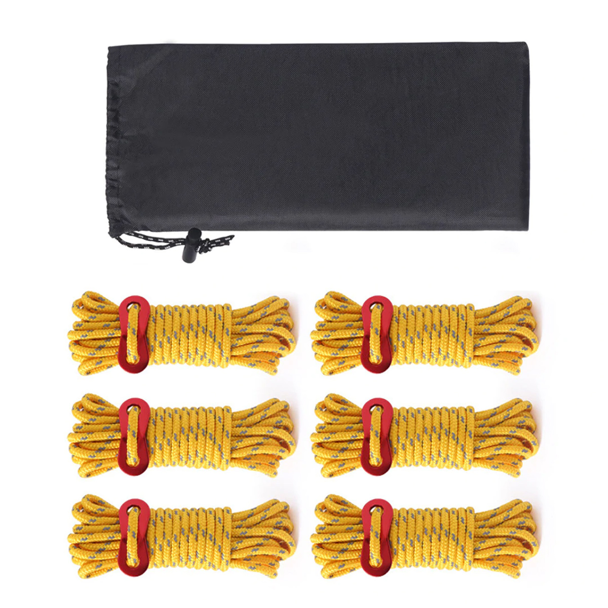 Corde De Guidage UHMWPE Réfléchissante 2 Mm - Parfaite Pour Camping, Randonnée, Tentes - 12 M Avec Tendeurs - Jaune