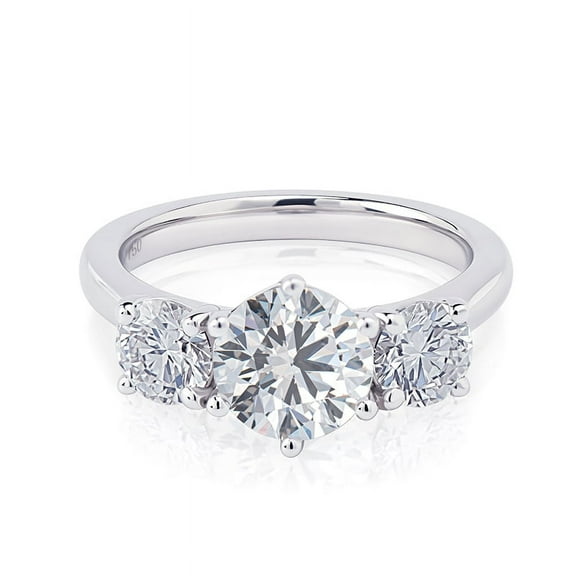 Oryn Jewel Stunning 1.52 Ct Round Three Stone Engagement Ring for Women - Lab-Created Simulated Diamond - 14K White Gold Over Setting - Classic & Elegant Gift for Anniversaries or Birthdays