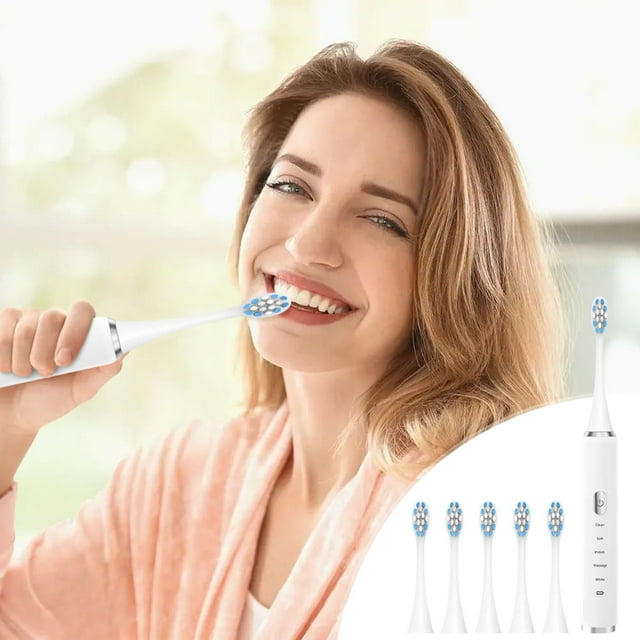 Electric Toothbrush, USB Charging Toothbrush, Intelligent Toothbrush, Soft Bristle Toothbrush, Sound Vibration, 5 Modes, IPX7 Waterproof, 60 Days Battery Life, Intelligent Timing, 5 Brush Heads