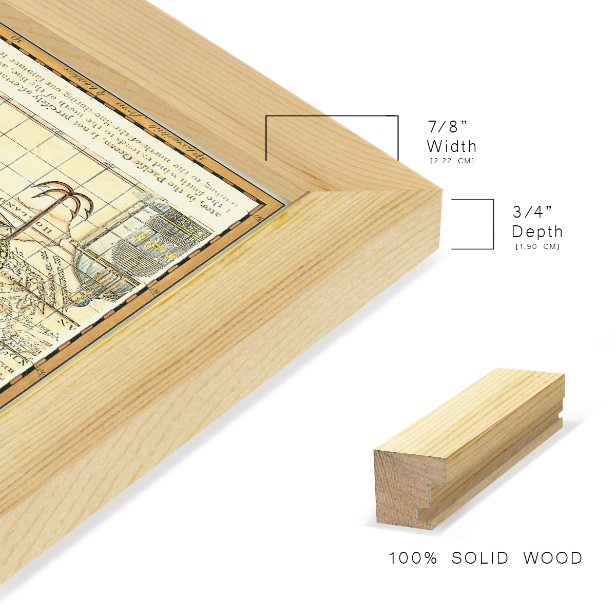 Nautical Map I -Framed Print w/glass-Natural Wood