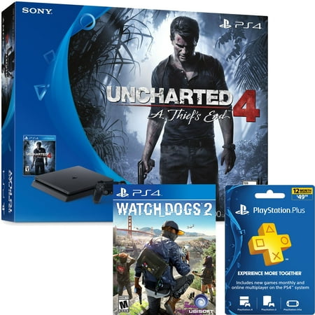 PlayStation 4 Slim 500GB Uncharted 4 Bundle with Bonus 12 Month PlayStation Plus Membership and Game