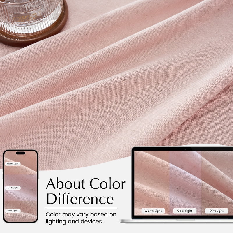 NICETOWN Pleated Linen Curtains for Kitchen, Semi Sheer Light Filtering Short Farmhouse Window Treatment for Bedroom Living Room, Light Pink, 26"x36", 2 Panels Set
