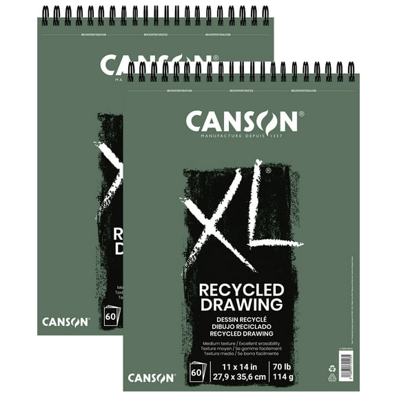 Canson XL Series Drawing Pad, Recycled, Top Wire Binding, 60 Sheet, 11x14 inch, Pack of 2