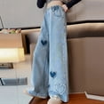 thumbnail image 6 of Youmylove Girls Wide Leg Jeans Baggy Heart Embroidery Cute Elastic High Waist Denim Pants Vintage Streetwear Teen Clothes Casual Baggy Trouser 4-5 Years, 6 of 9