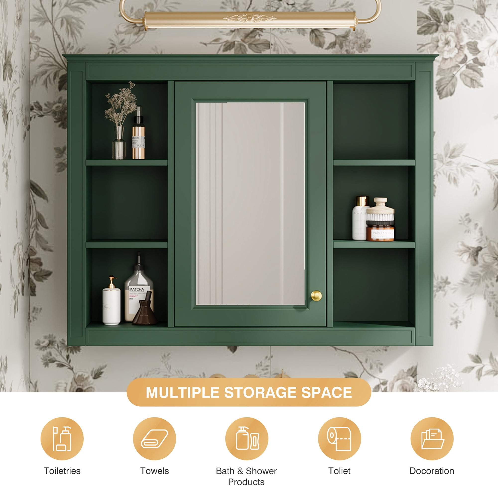 Euroco Wall Mounted Bathroom Mirror Cabinet – Triple Door Vanity Storage with Concealed Shelves, Modern Design, Durable Construction, Easy Assembly