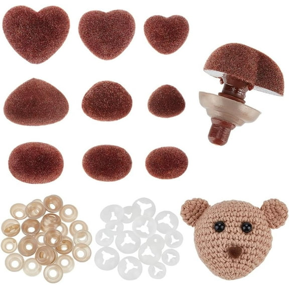 1box Flocky & Plastic Safety Craft Noses with Spacer for DIY Doll Toys Puppet Plush Animal Making Coconut Brown 20mm