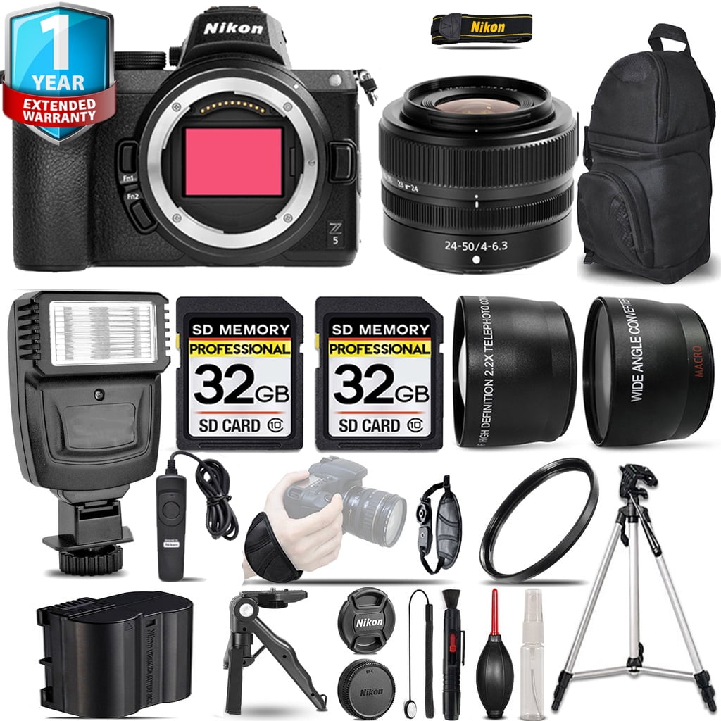 Nikon Z5 Mirrorless Camera with 2450mm f/46.3 Lens + Flash + 64GB