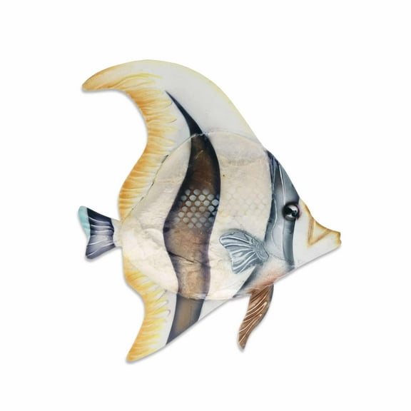 Eangee Home Design Fish Wall Decor Moorish Idol Angelfish, Capiz and Metal, Indoor / Outdoor Safe, 7x1x9 Inches