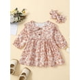 thumbnail image 2 of Liacowi Baby Girl 2-piece Fall Outfit Newborn Girls Long Sleeve Doll Collar Flower Print A-line Dress with Headband Infant Girls Casual Dress 0-12 Months, 2 of 9