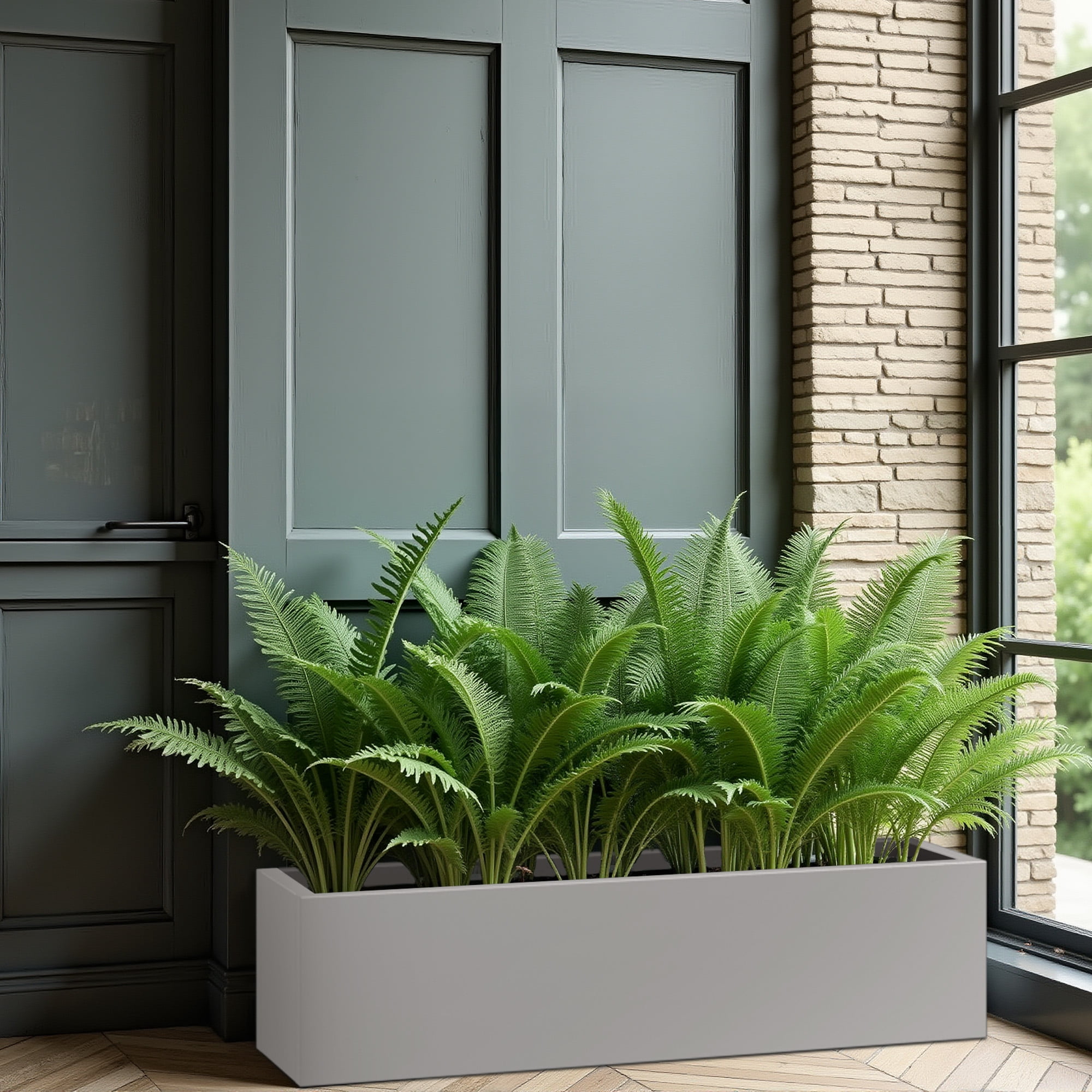 MAYEERTY 36x9in Iron Gray Rectangular Flower Pot for Patio