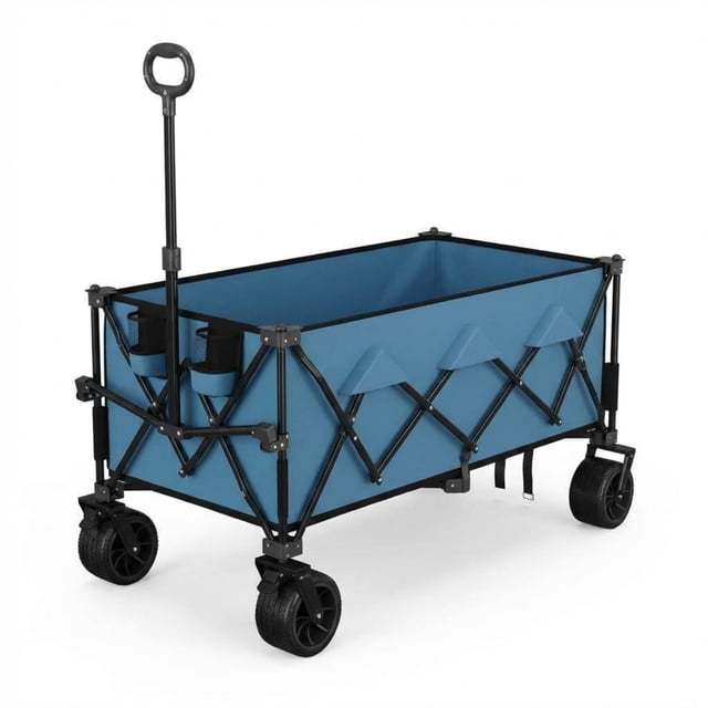 Garvee Chariots Pliables Extra Longs, 54 x 29 x 42 Pouces, Roues Tout-Terrain, Porte-Gobelets, Bleu