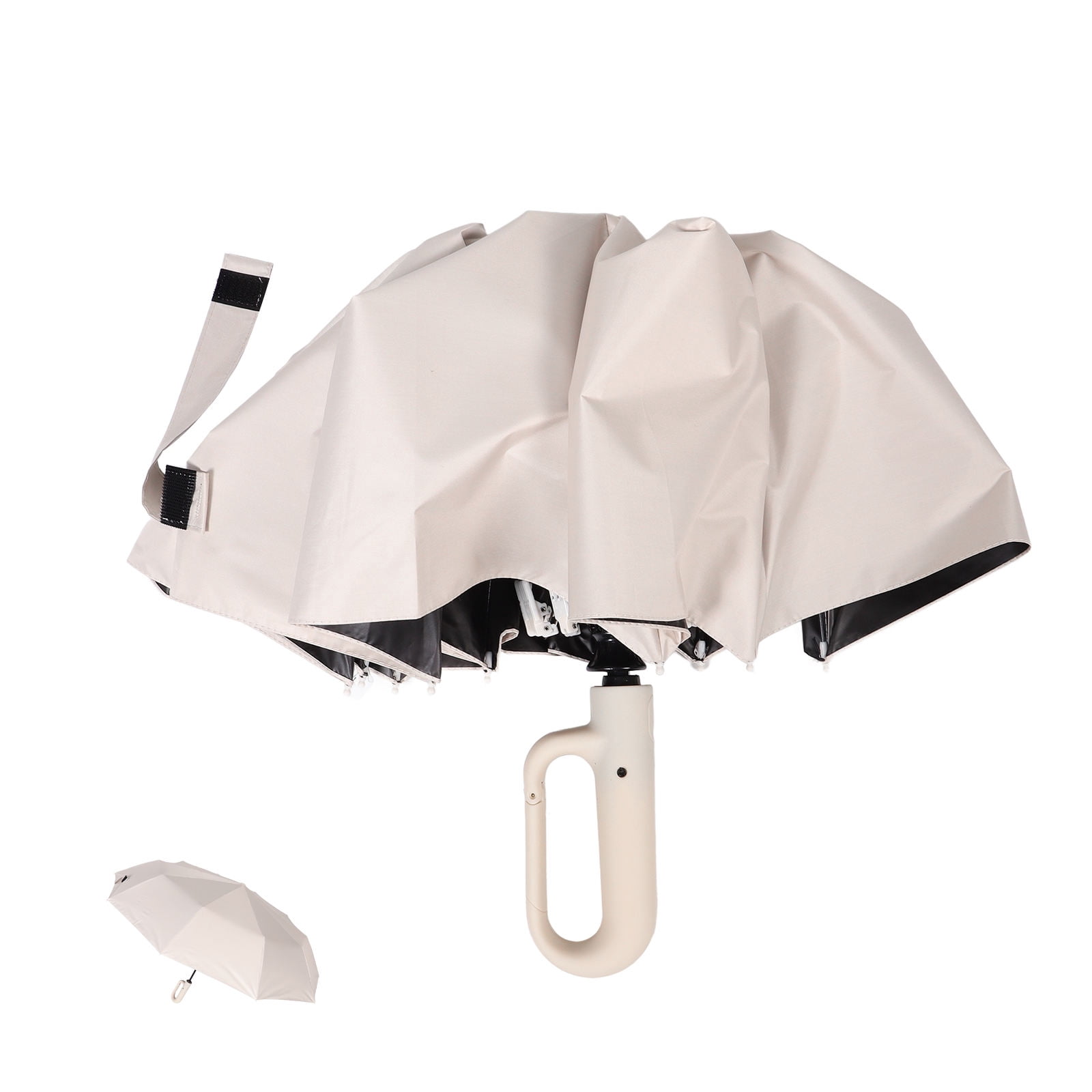 WASHWEPE Folding Umbrellas For Rain Beige Painted Steel 1Pack 41.7X41.7X28In