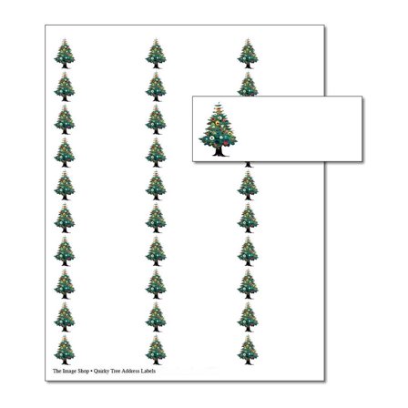 Quirky Christmas Tree Holiday Printable 30-Up Address Labels - 5 Sheets/150 Labels Total - 1" x 2.625" Sized Labels (oalx381)