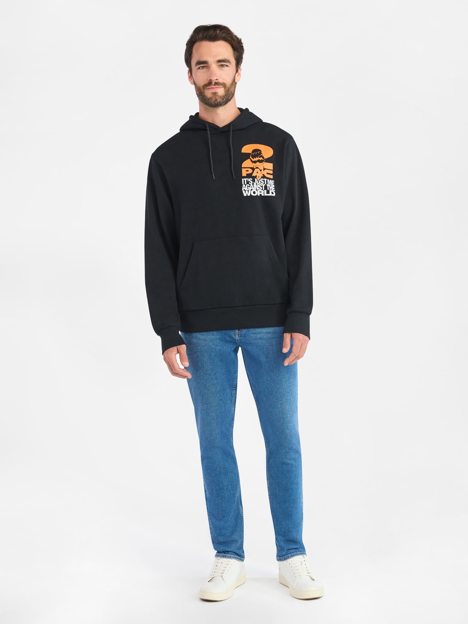 2Pac Men's and Big Men's Front Back Graphic Hoodie with Long Sleeves, Sizes XS-3XL