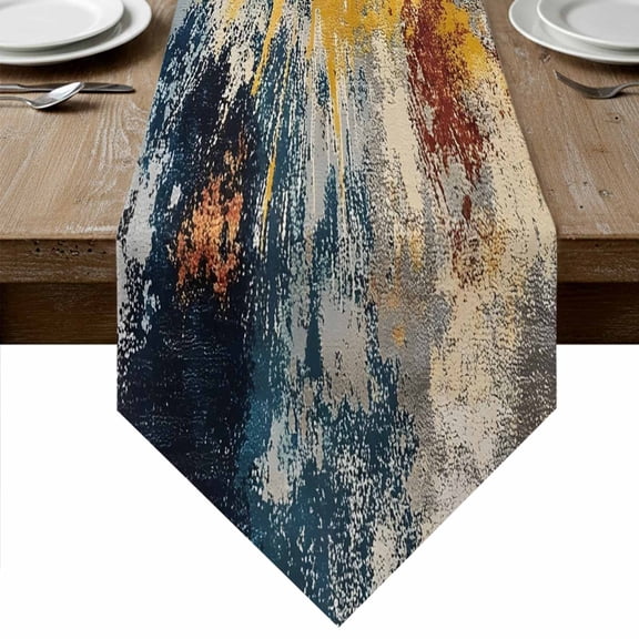 Yellow Vintage Table Runner Linen Burlap Table Runner 36 Inches Small Shabby Modern Oil Painting Dresser Scarves for Kitchen Island Coffee Dining Room Party Wedding Banquet Holiday Decoration 13"x36"