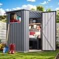 thumbnail image 4 of YODOLLA 5.5 x 5.5 ft. Outdoor Metal Storage Shed with Swinging Out Window & Lockable Door, 5 Sided Corner Shed for Backyard, Garden in Gray, 4 of 10