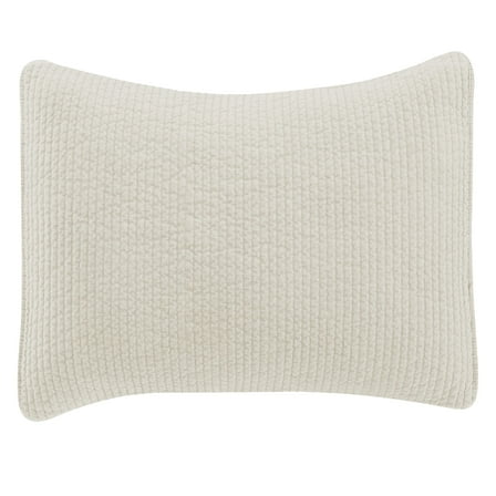 Stonewashed Cotton Velvet Quilted Pillow Sham, 21" x 34", Vintage White, 1PC
