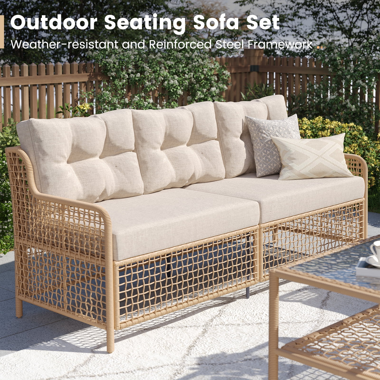 ELPOSUN 5-Seat Outdoor Patio Furniture Set, Wicker Rattan Outdoor Furniture Set with Swivel Chairs & All-Weather Thickened Cushions for Garden, Porch, Backyard, and Poolside, Beige