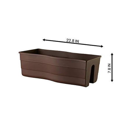 ?ridge rail? long rectangular flower pot  plant window box- indoor/outdoor hanging rail planter - patio  deck  balcony  garden 2 pack (grey)