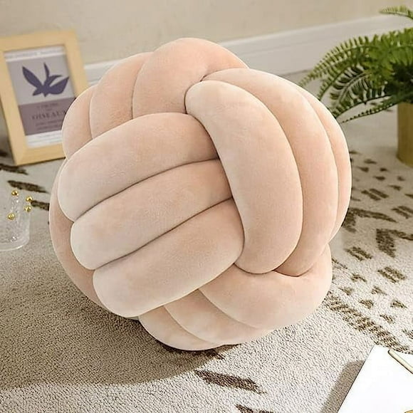 Zhuge Knot Pillow Ball-Shaped Decorative Throw Pillows Cute Couch Cushion Knotted Plush Pillow Suitable for Living Room Bed Decoration Handmade Braided Throw Pillows (Peach, 27cm)