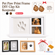 Pet Paw Print Keepsake Kit, DIY Clay Paw Impression Ornament with Letter and Number Stamps, Paint Brush, Ribbon, Display Stand and 2 Pet Hair Storage Paw Keychains, Dog Cat Memorial Sympathy Gift
