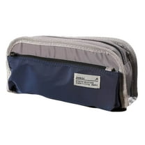 Navy Blue Double-Layer Pen Organizer with Zippered Compartments & Carry Handle, Large Capacity Office Supplies Storage Pouch for Youngster Essentials Carrier